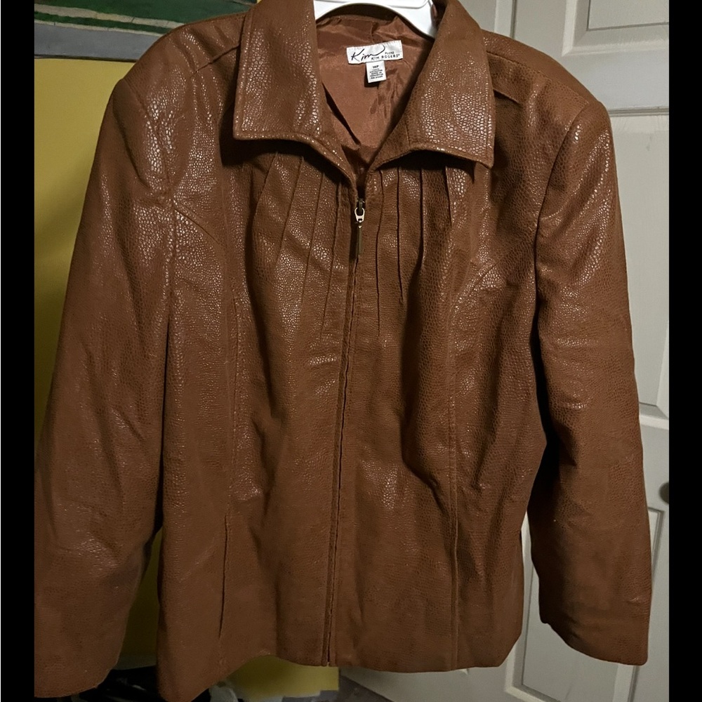 Kim Rogers Brown Faux Leather Zip-Front Jacket